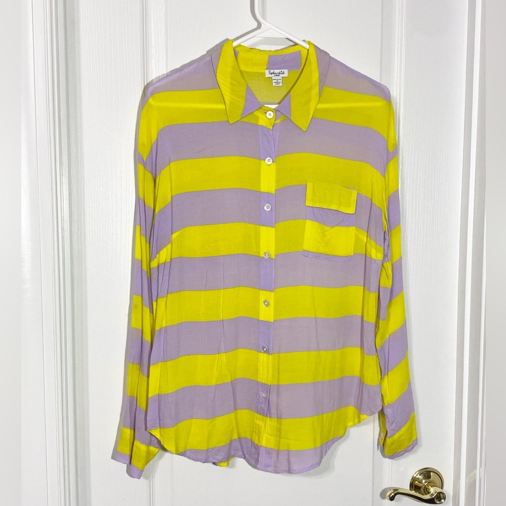Y2K Splendid Striped Button Down Shirt USA MADE Yellow Purple Large
